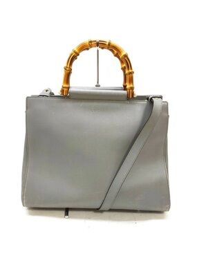 Gucci Gray Leather Satchel with Bamboo Handle